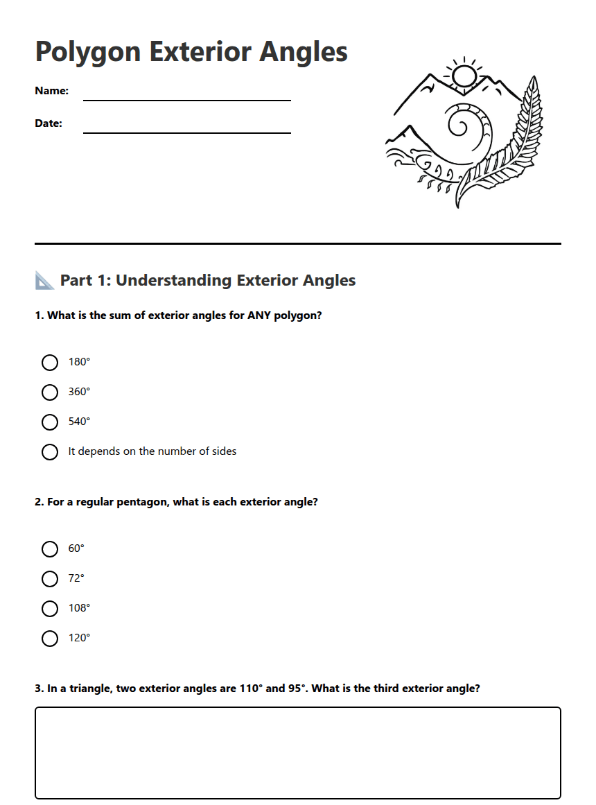 Polygon Exterior Angles worksheet preview