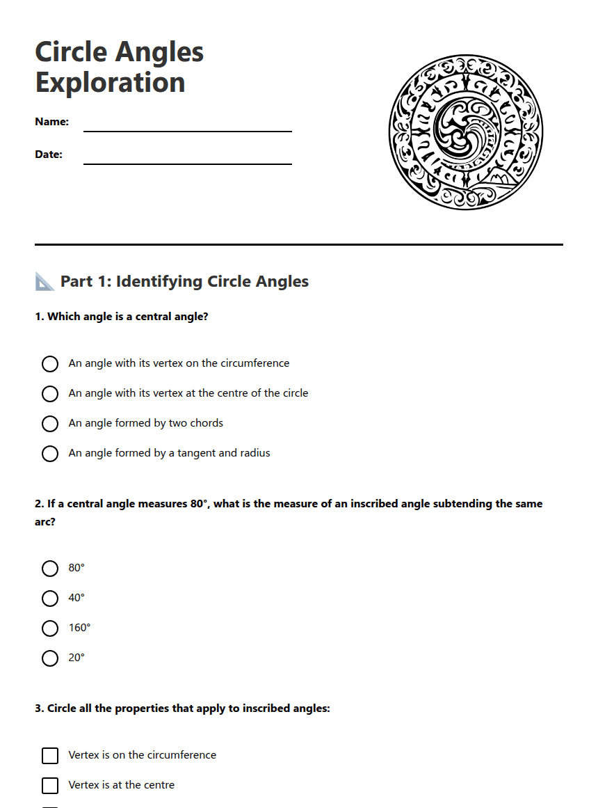 Circle Angles Exploration worksheet preview