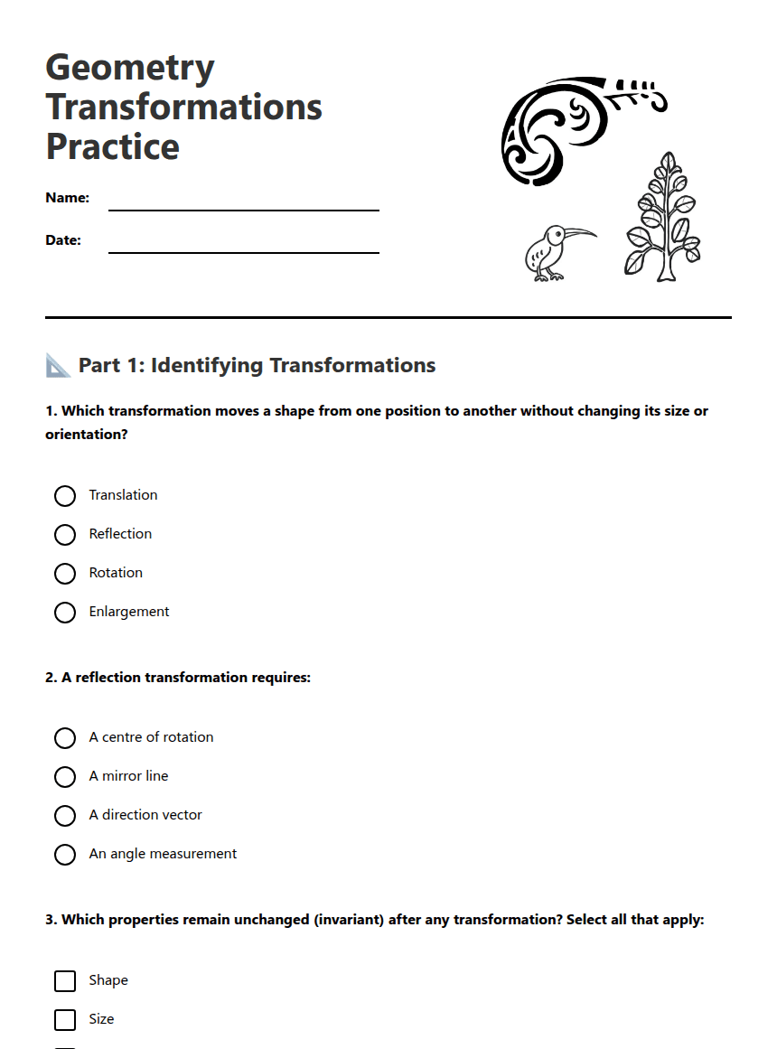 Geometry Transformations Practice worksheet preview