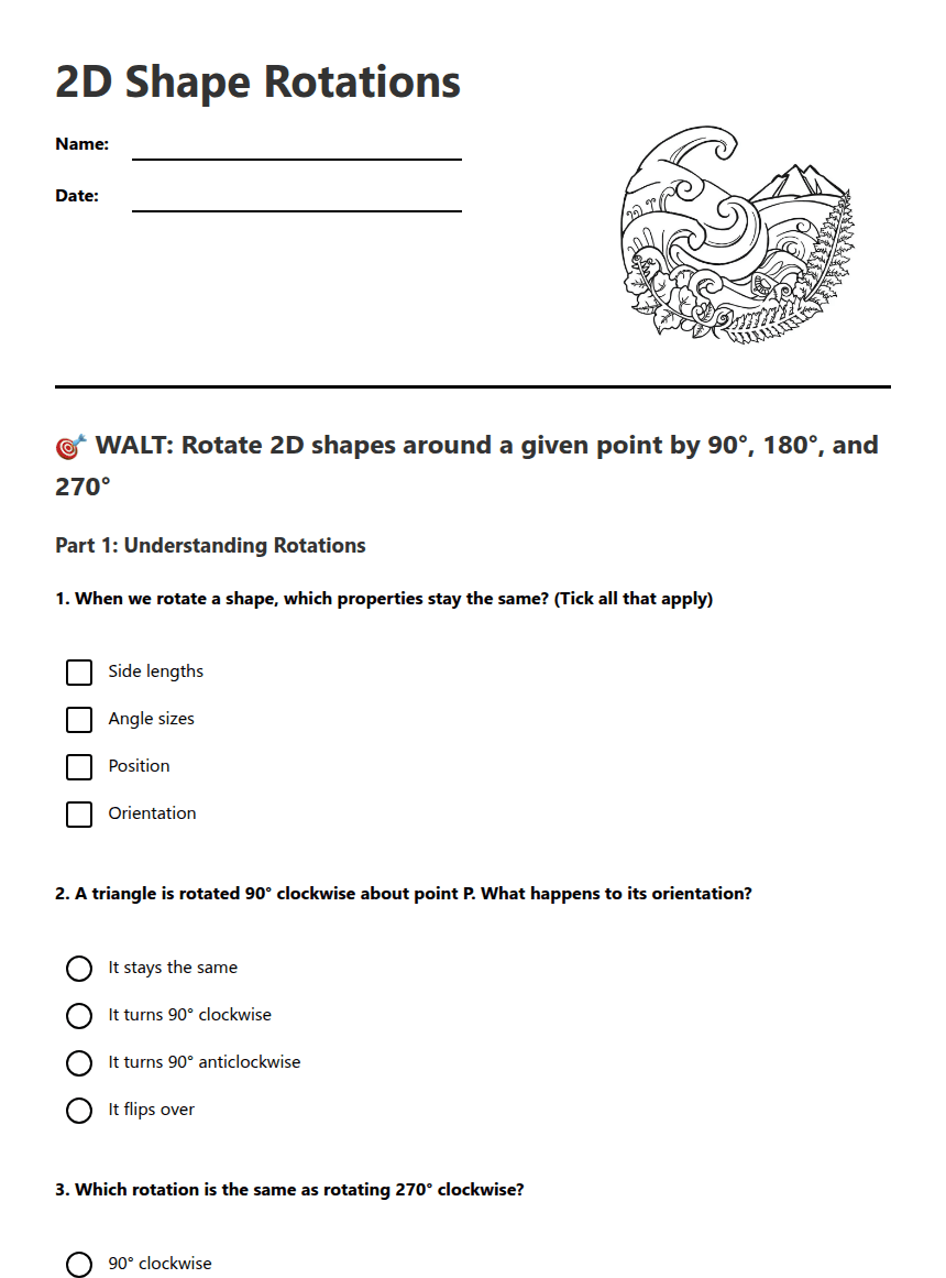 2D Shape Rotations worksheet preview