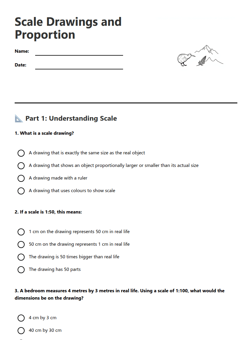 Scale Drawings and Proportion worksheet preview