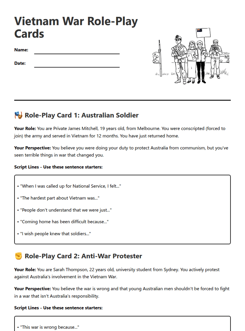Vietnam War Role-Play Cards