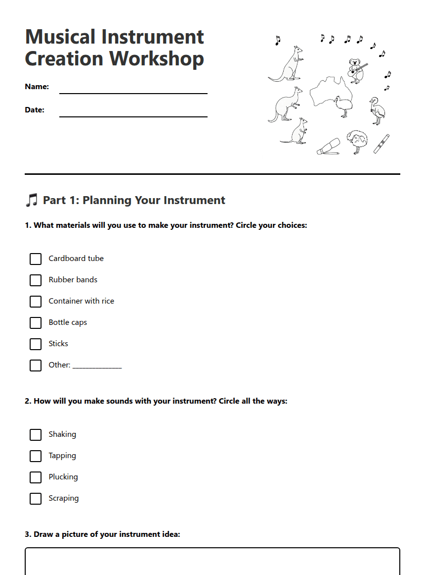 Musical Instrument Creation Workshop worksheet preview
