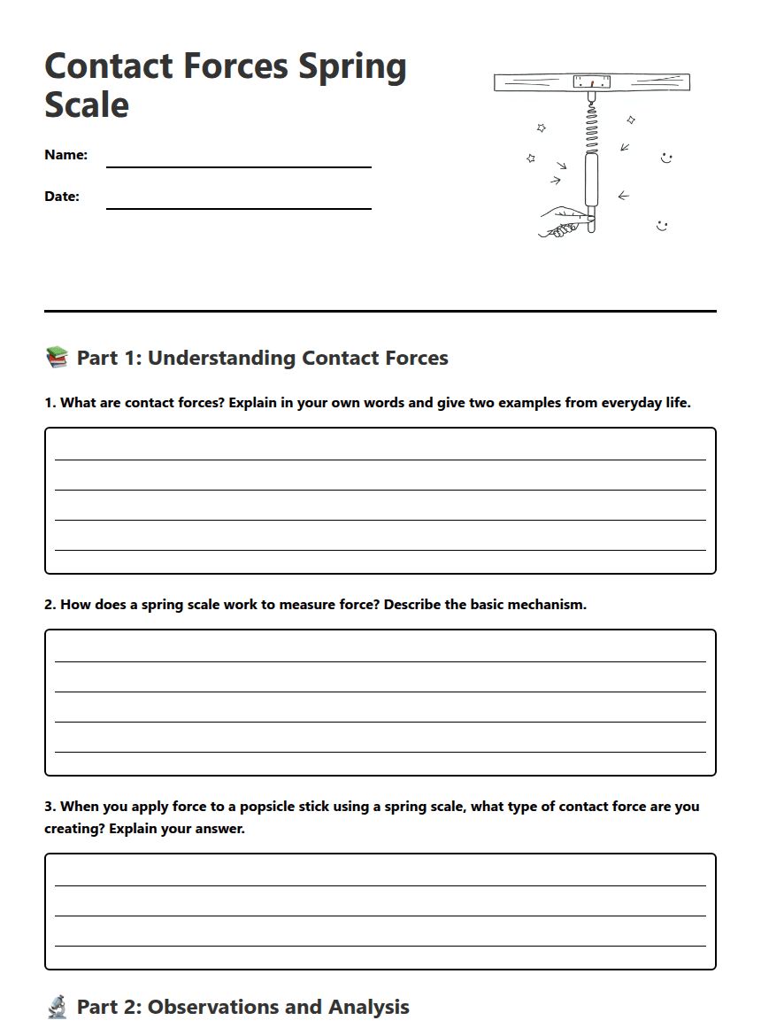 Contact Forces Spring Scale worksheet preview