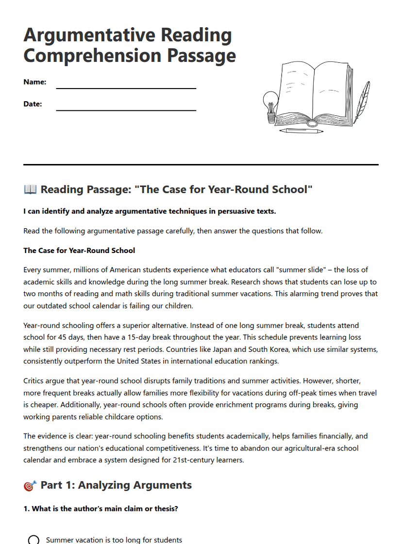 Argumentative Reading Comprehension Passage