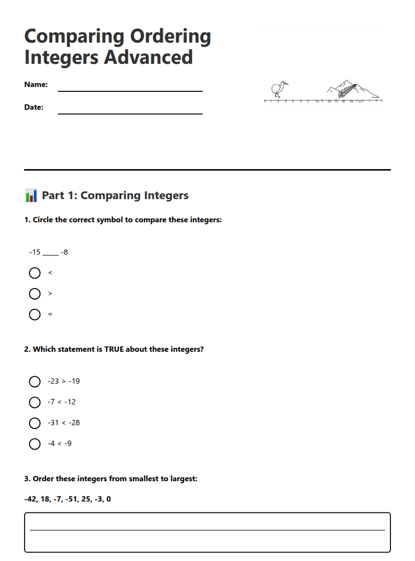 Comparing Ordering Integers Advanced