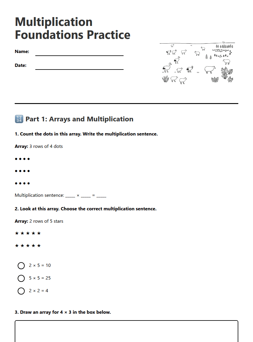 Multiplication Foundations Practice worksheet preview