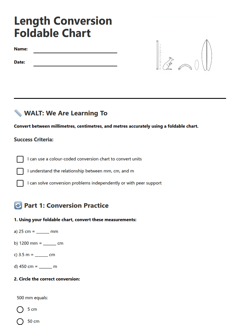 Length Conversion Foldable Chart
