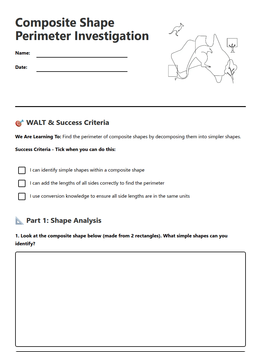 Composite Shape Perimeter Investigation worksheet preview