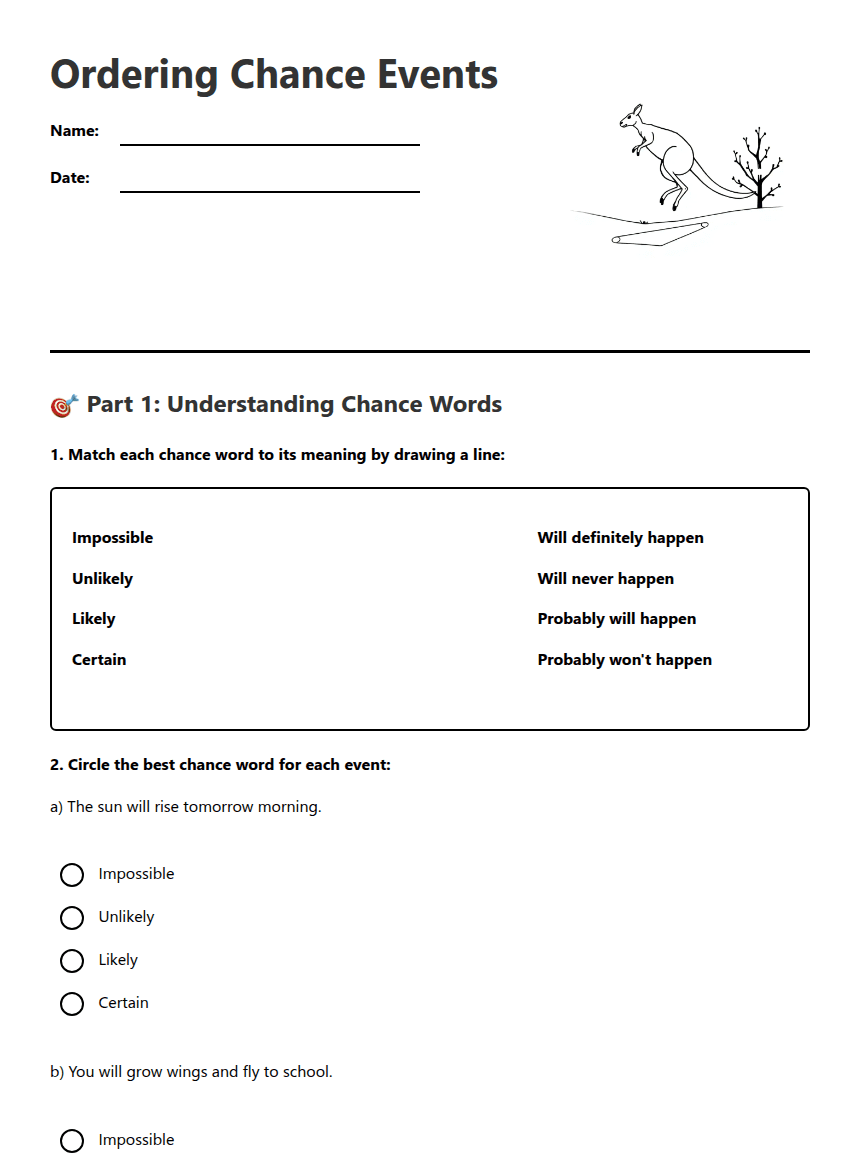 Ordering Chance Events worksheet preview