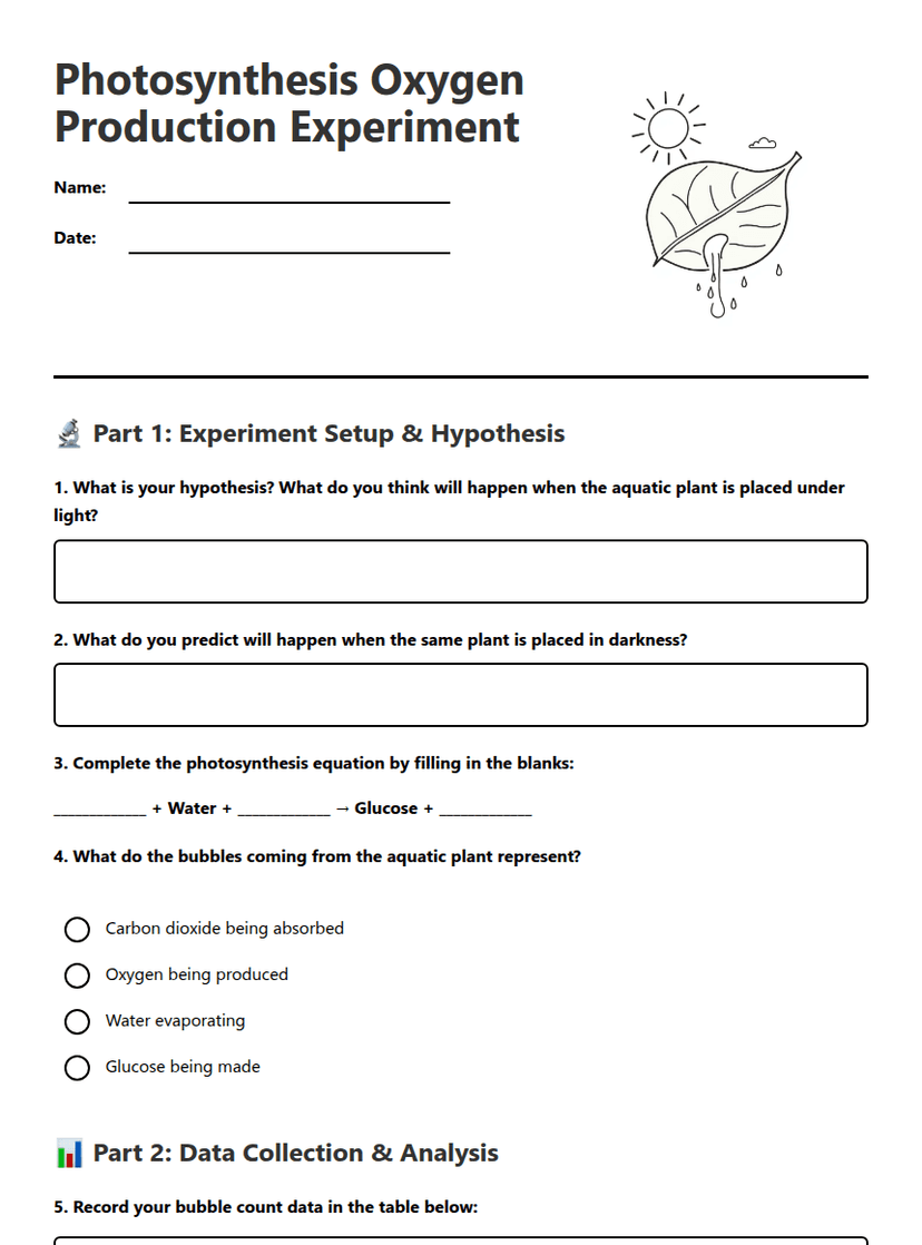 Photosynthesis Oxygen Production Experiment