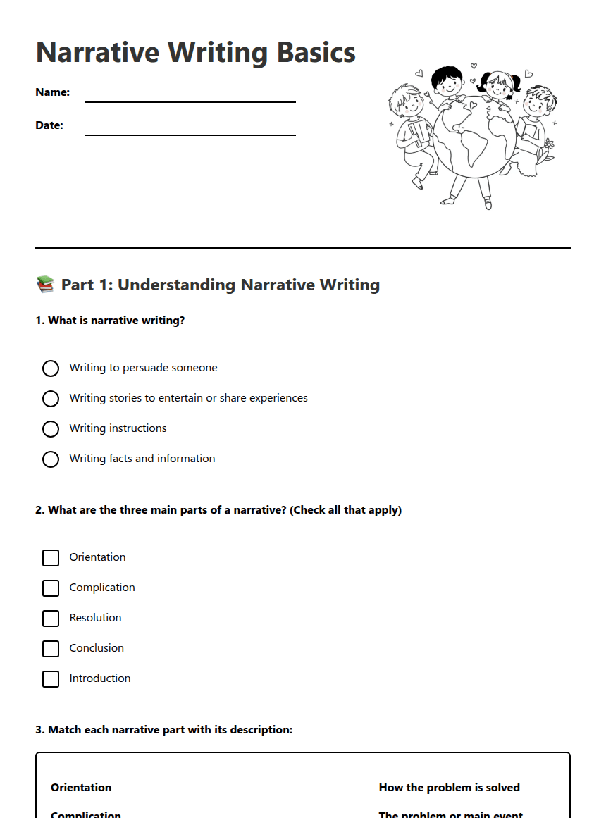 Narrative Writing Basics worksheet preview