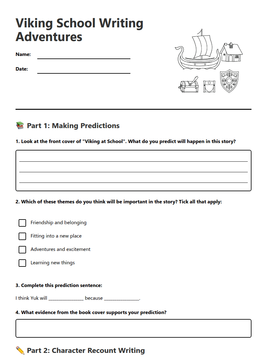 Viking School Writing Adventures worksheet preview