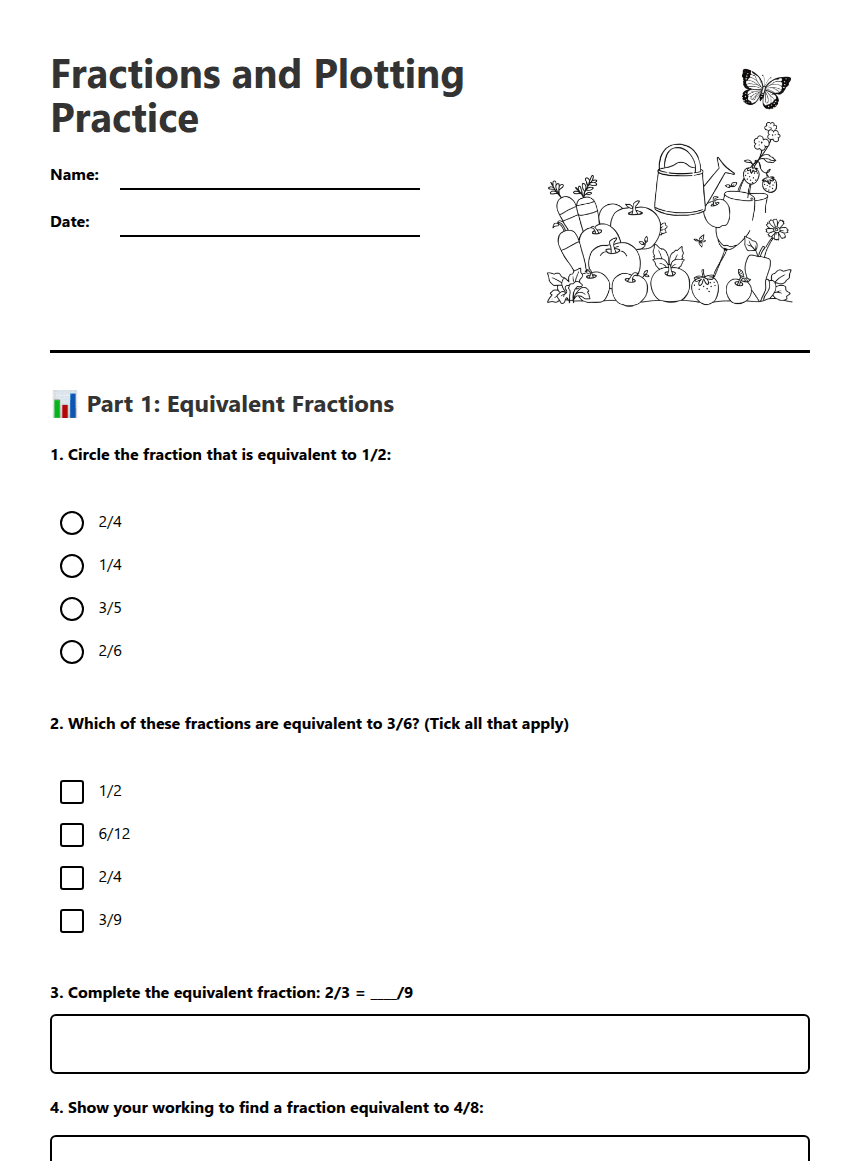 Fractions and Plotting Practice worksheet preview