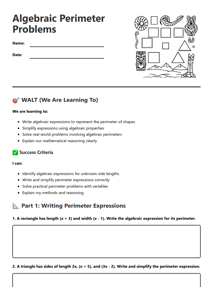 Algebraic Perimeter Problems worksheet preview