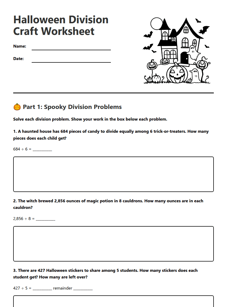 Halloween Division Craft Worksheet worksheet preview
