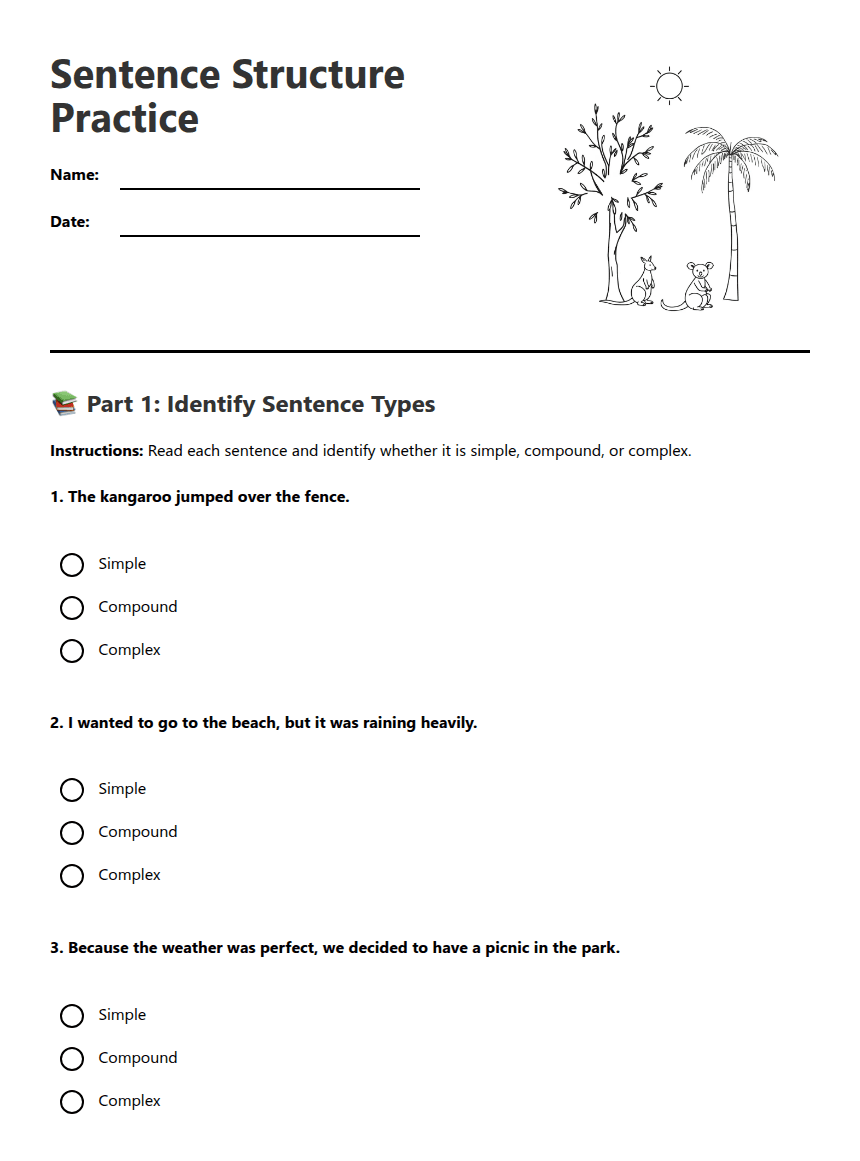 Sentence Structure Practice worksheet preview
