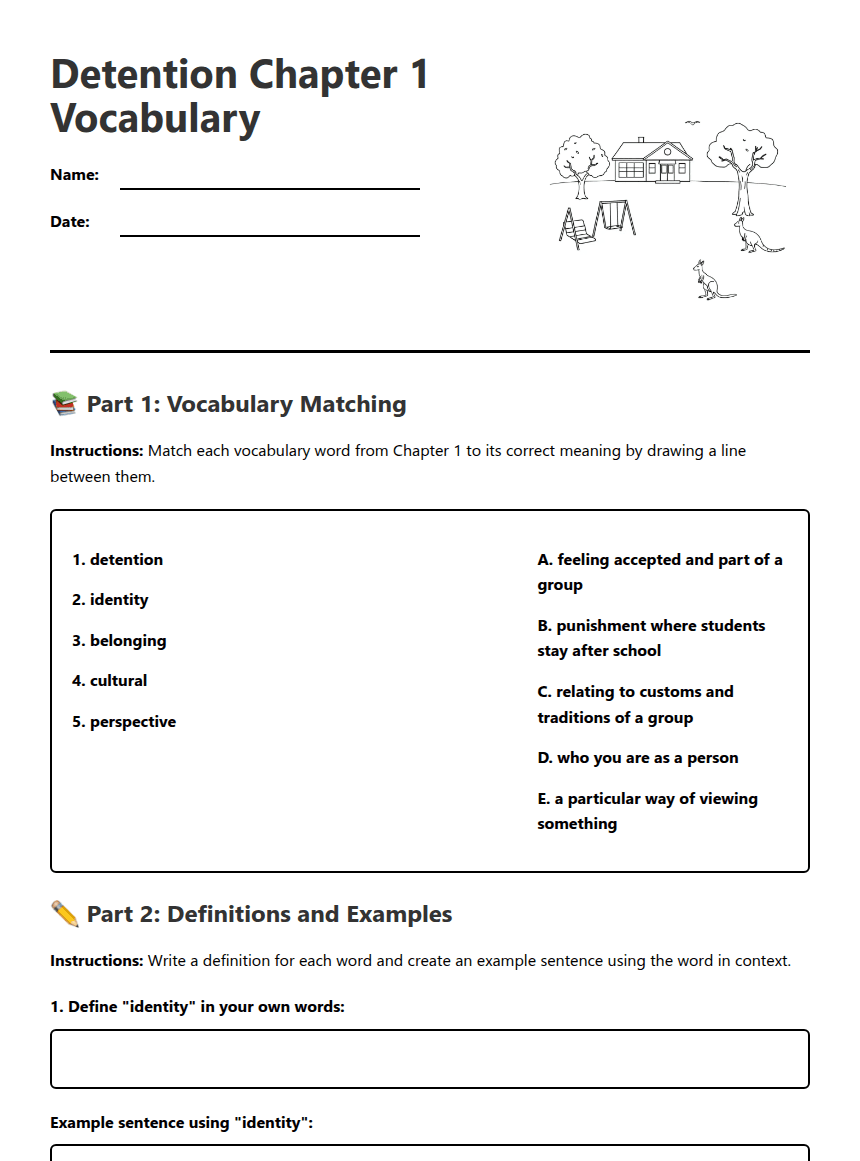 Detention Chapter 1 Vocabulary worksheet preview