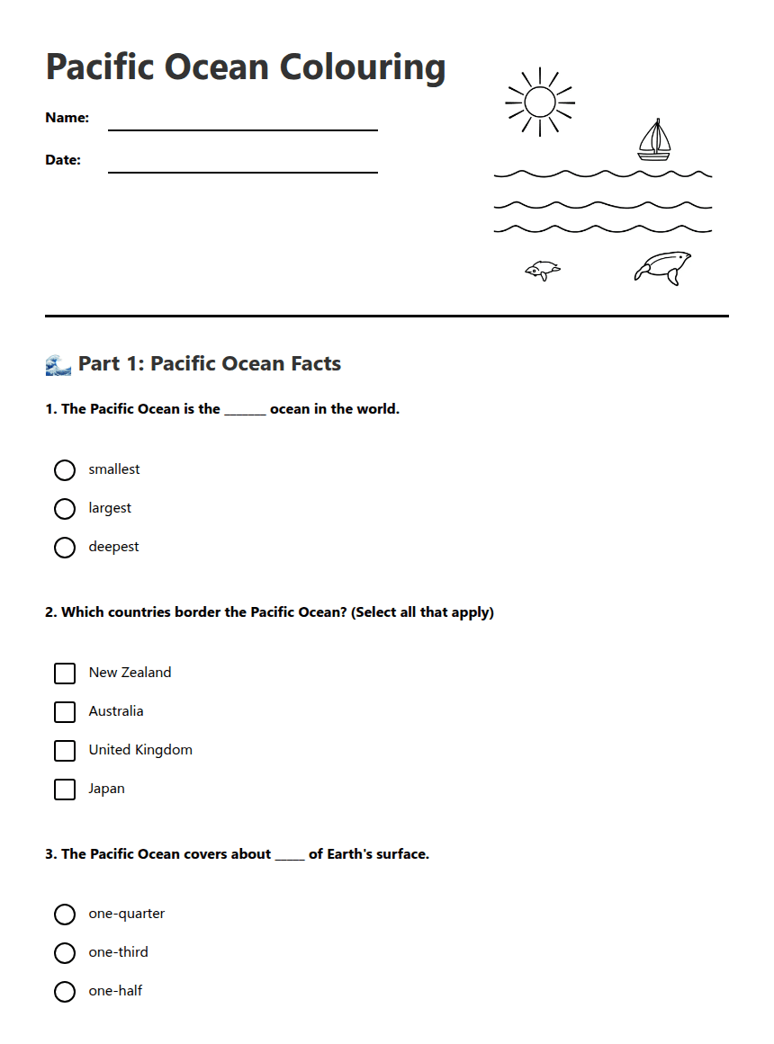 Pacific Ocean Coloring worksheet preview