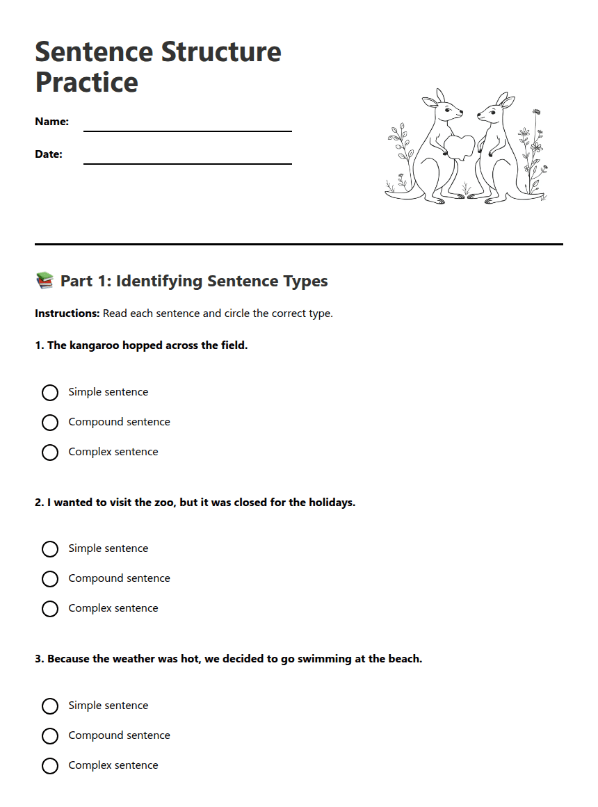 Sentence Structure Practice worksheet preview