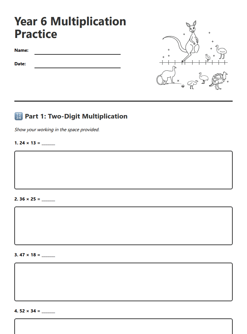 Year 6 Multiplication Practice worksheet preview