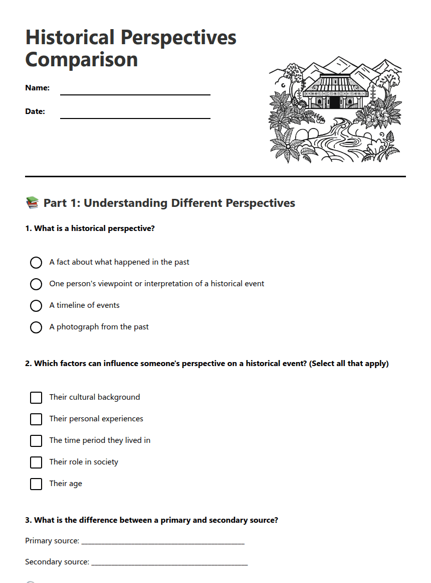 Historical Perspectives Comparison worksheet preview