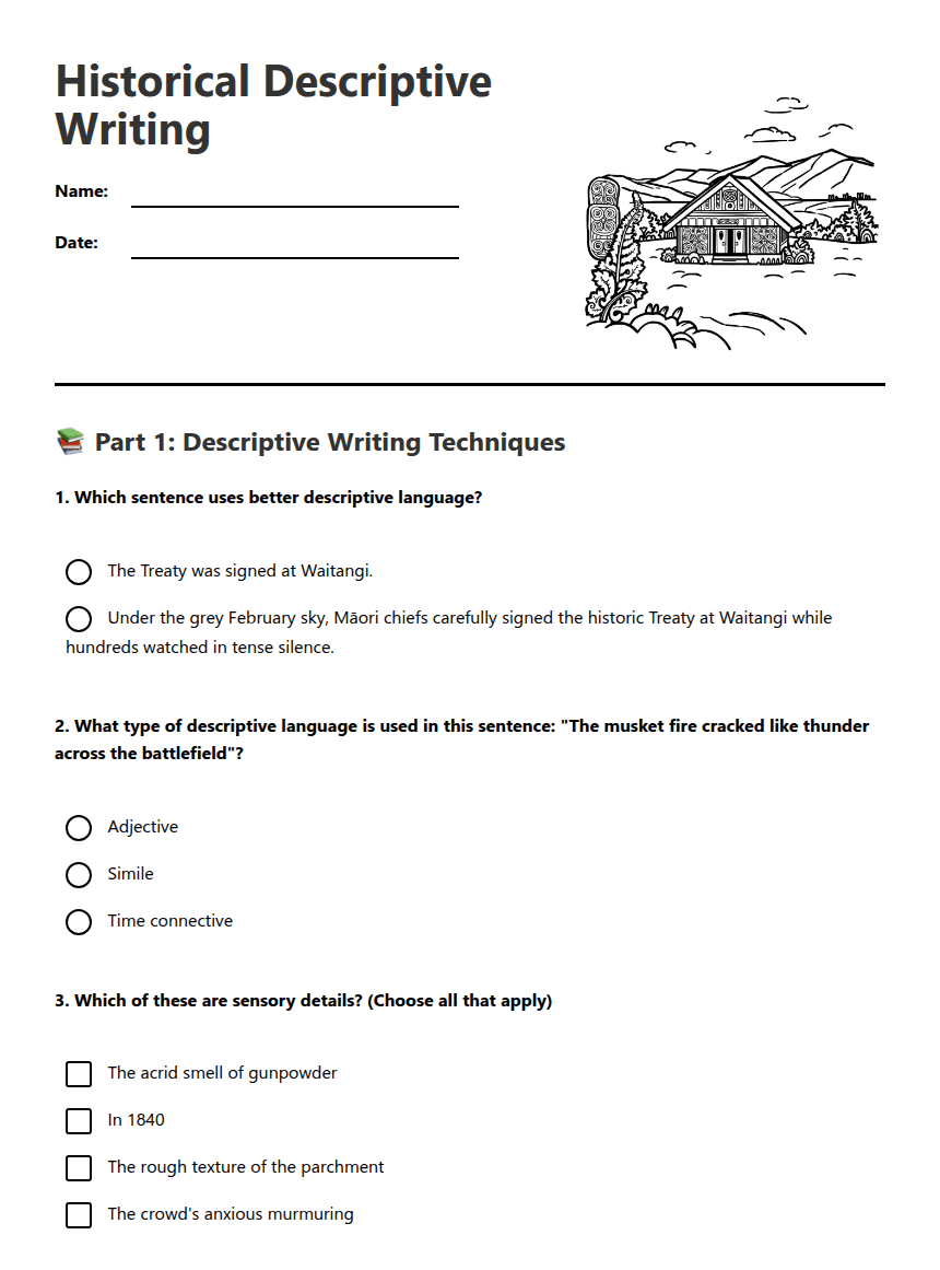 Historical Descriptive Writing worksheet preview