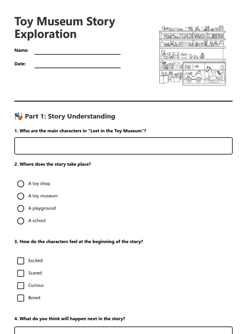 Toy Museum Story Exploration worksheet preview