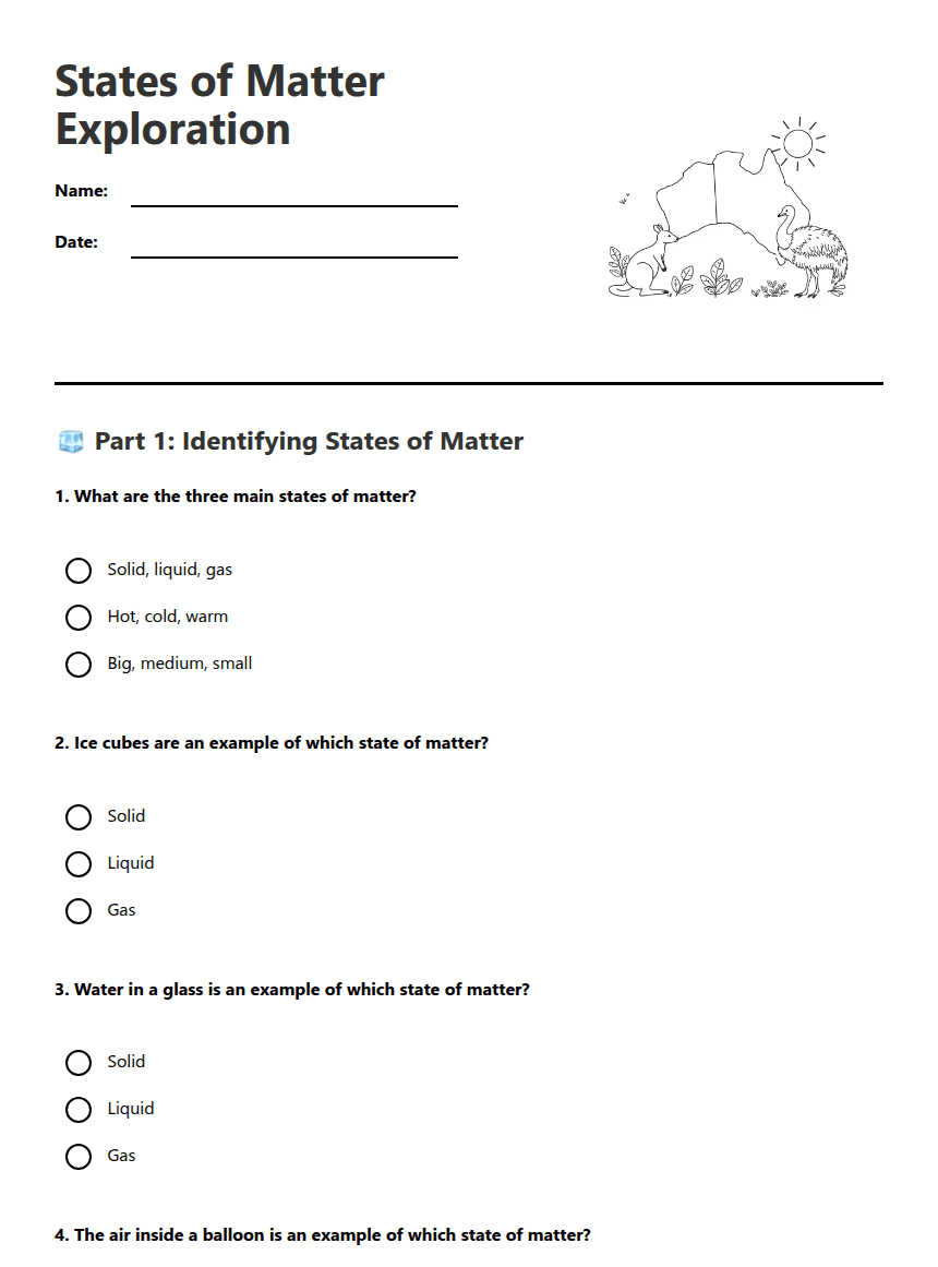 States of Matter Exploration worksheet preview