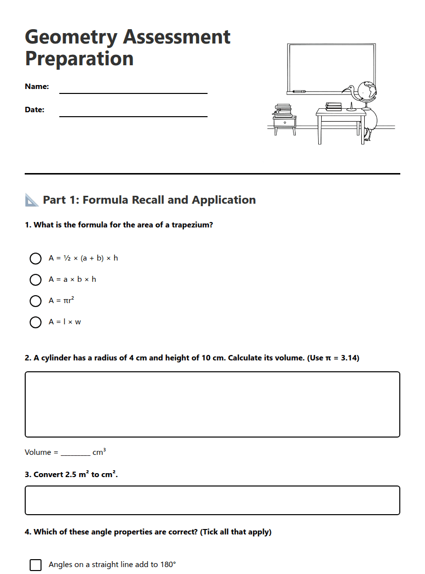 Geometry Assessment Preparation worksheet preview