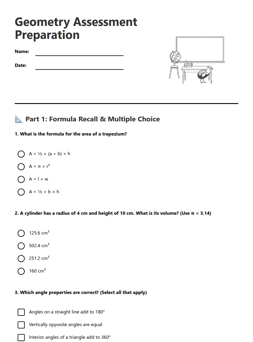 Geometry Assessment Preparation worksheet preview
