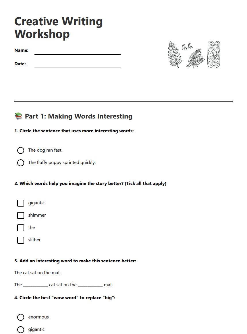 Creative Writing Workshop worksheet preview
