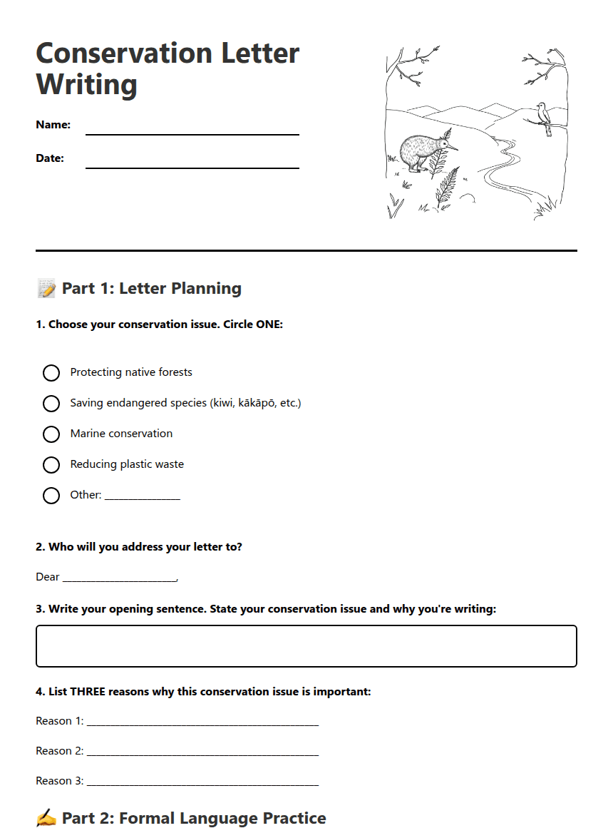 Conservation Letter Writing worksheet preview