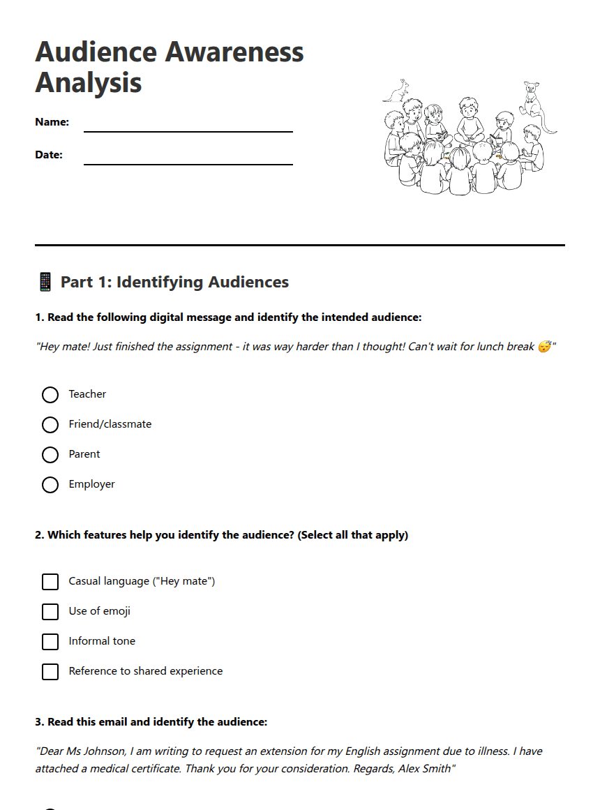 Audience Awareness Analysis worksheet preview