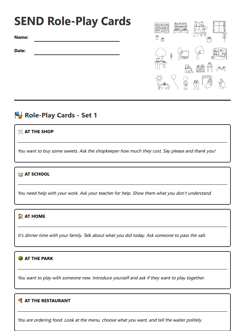 SEND Role-Play Cards worksheet preview