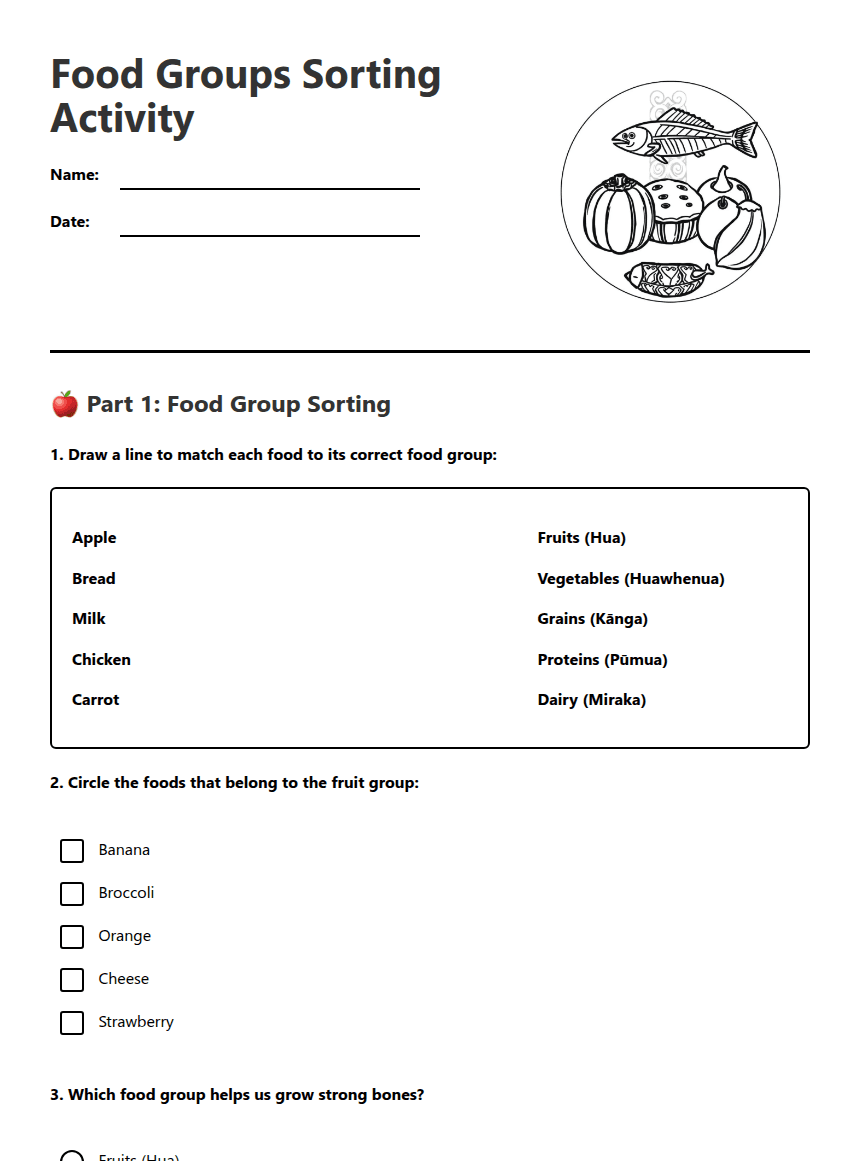 Food Groups Sorting Activity worksheet preview