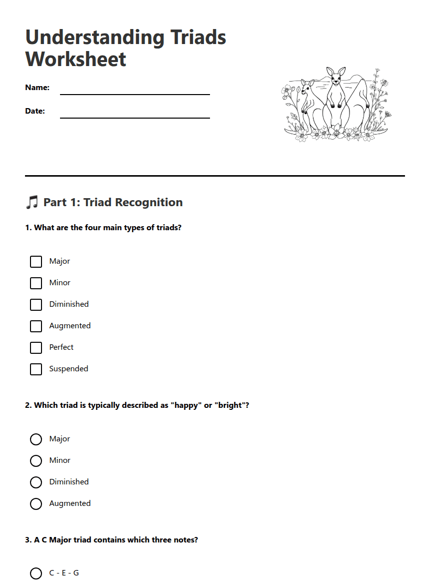 Understanding Triads Worksheet worksheet preview