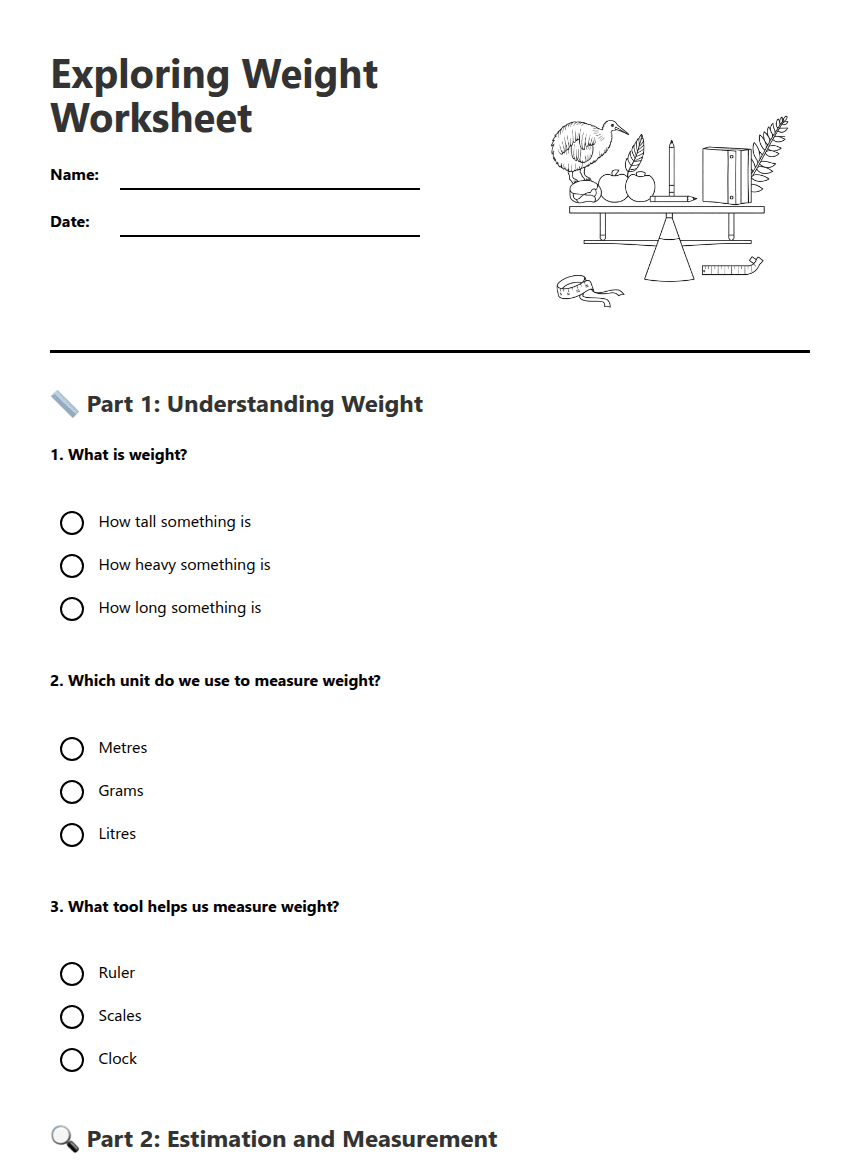 Exploring Weight Worksheet worksheet preview