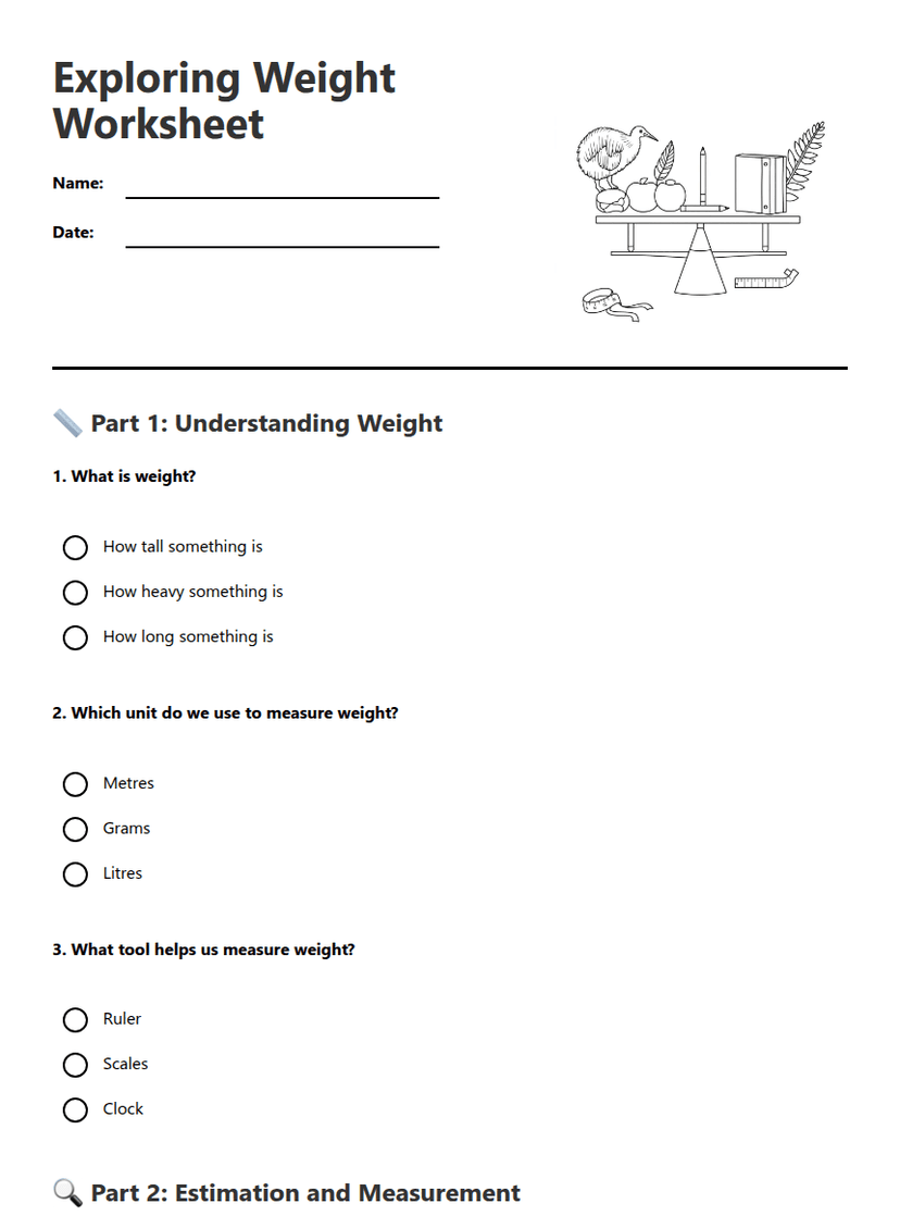Exploring Weight Worksheet