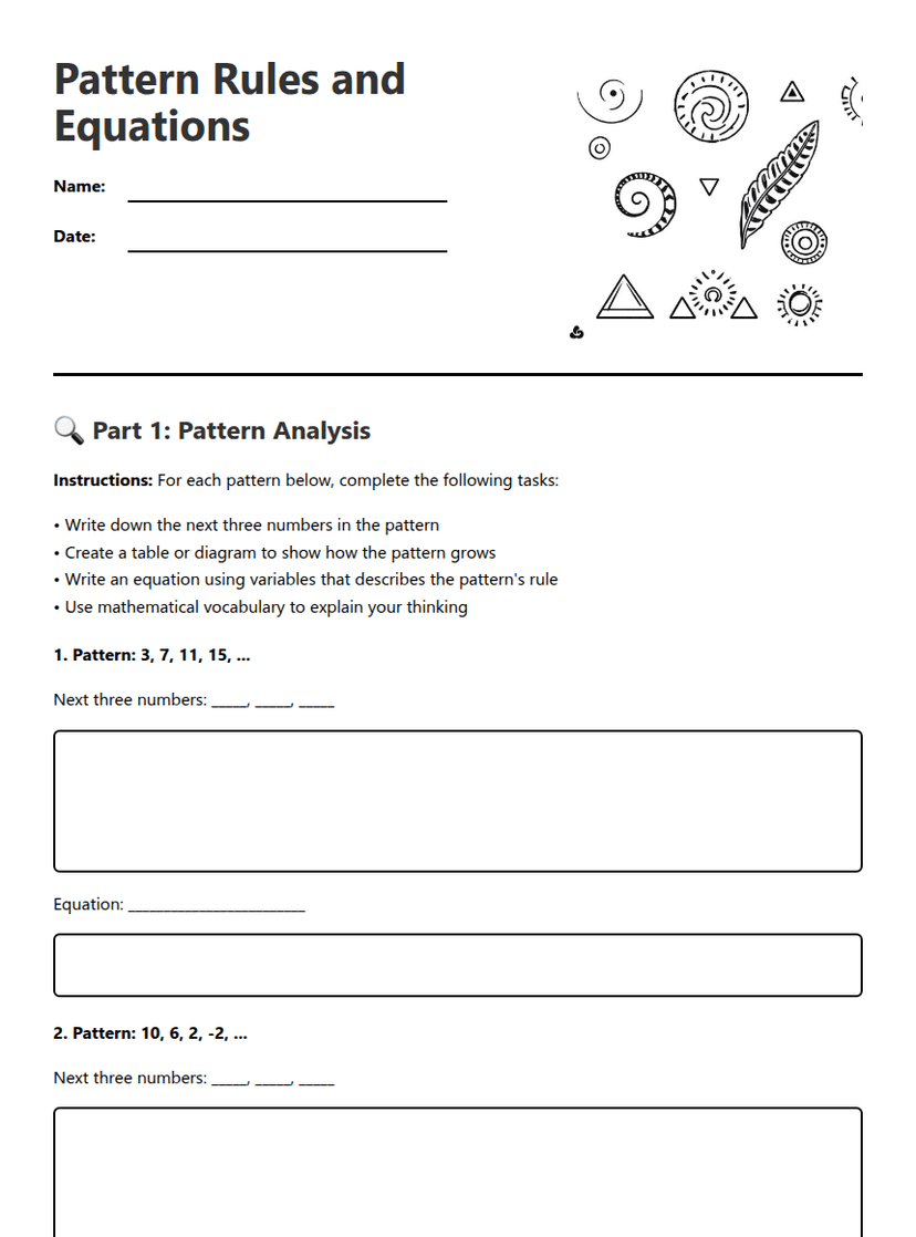 Pattern Rules and Equations