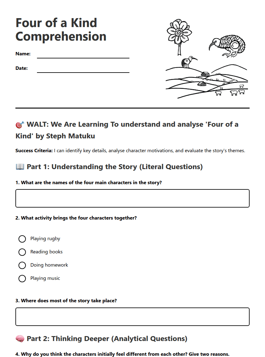 Four Of a Kind worksheet preview