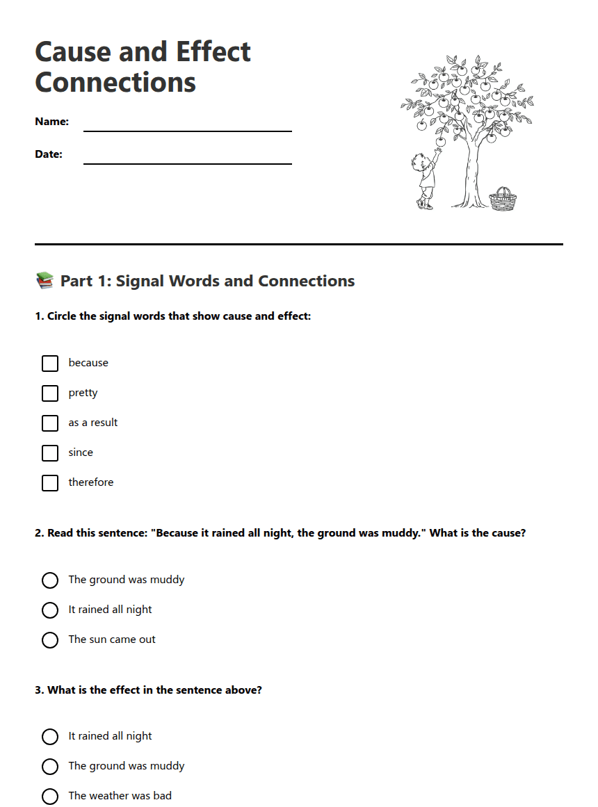 Cause and Effect Connections worksheet preview