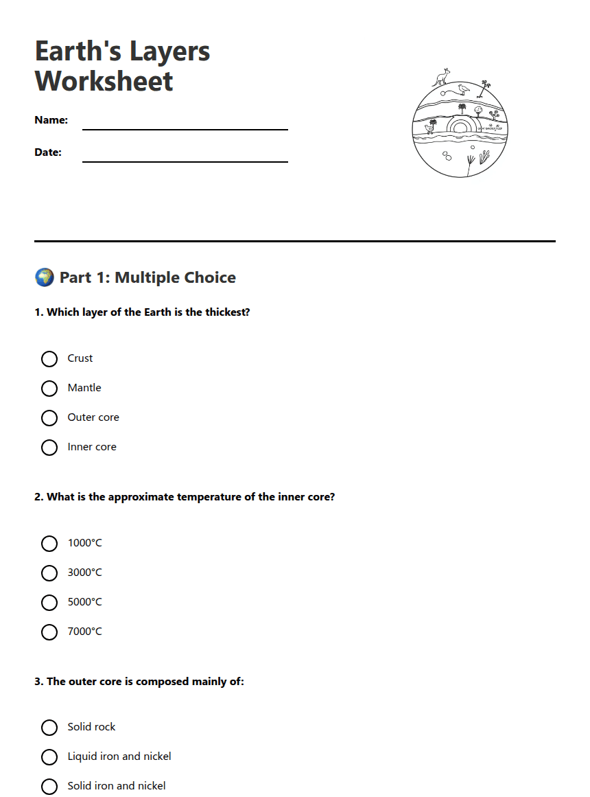 Earth's Layers Worksheet worksheet preview