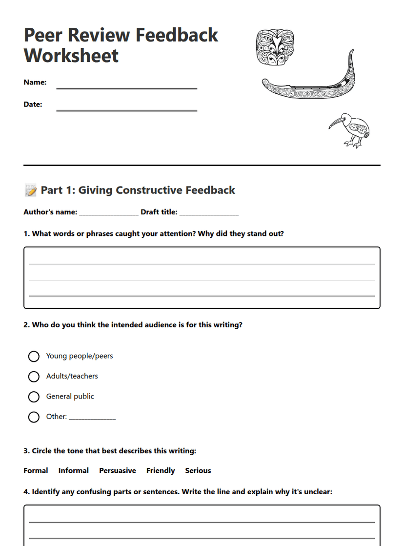Peer Review Feedback Worksheet