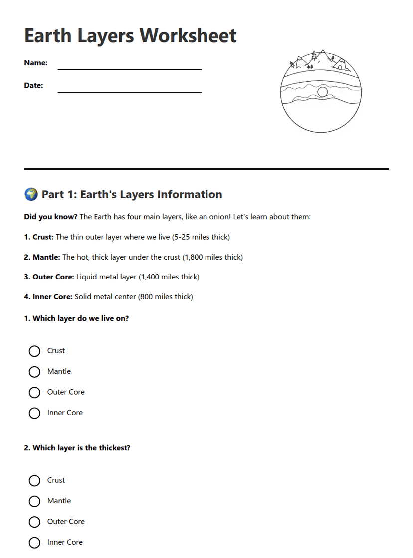 Earth Layers Worksheet