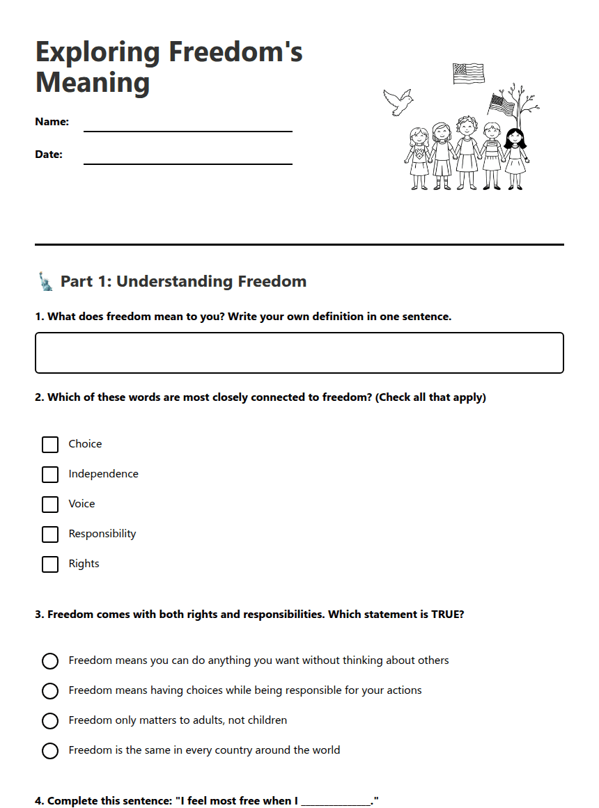 Exploring Freedom's Meaning worksheet preview