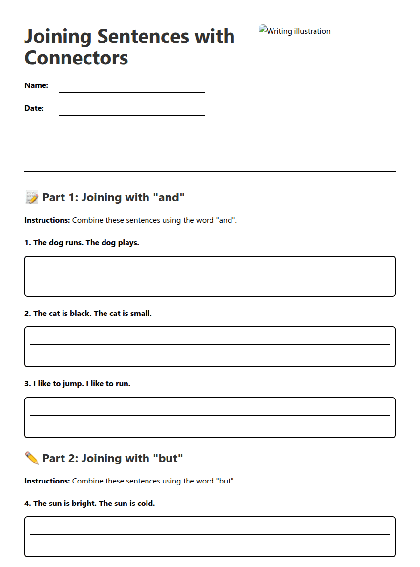 Joining Sentences with Connectors worksheet preview