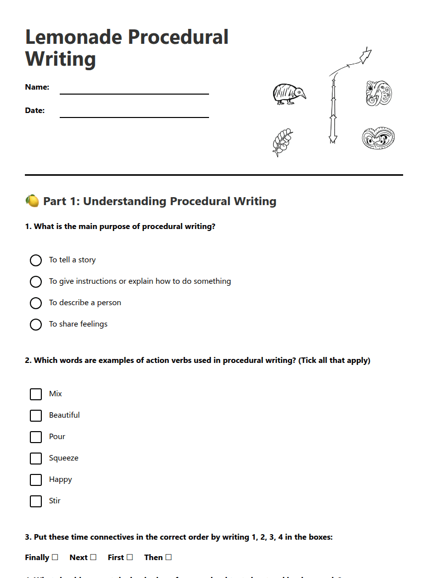 Lemonade Procedural Writing worksheet preview