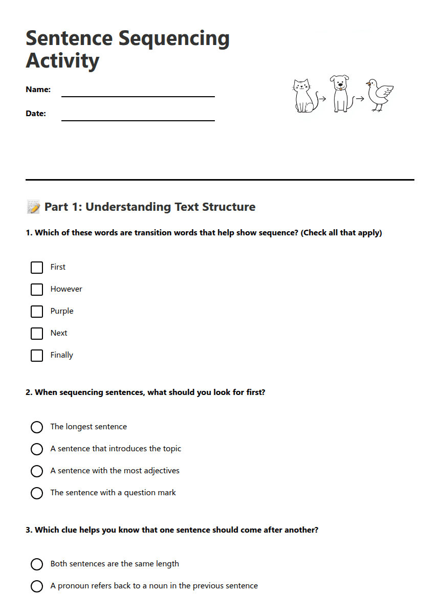 Sentence Sequencing Activity worksheet preview