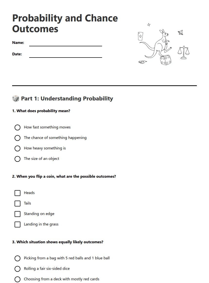 Probability and Chance Outcomes worksheet preview